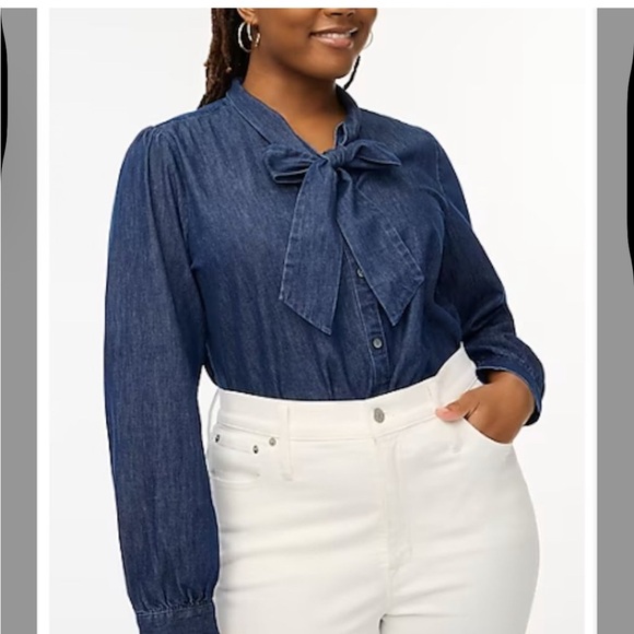 NWT, J. Crew Indigo Denim Blouse with Bow - Picture 3 of 9